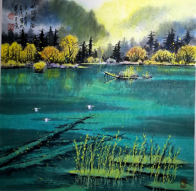 "九寨风情"童昌信先生彩墨画展在乐山亮相